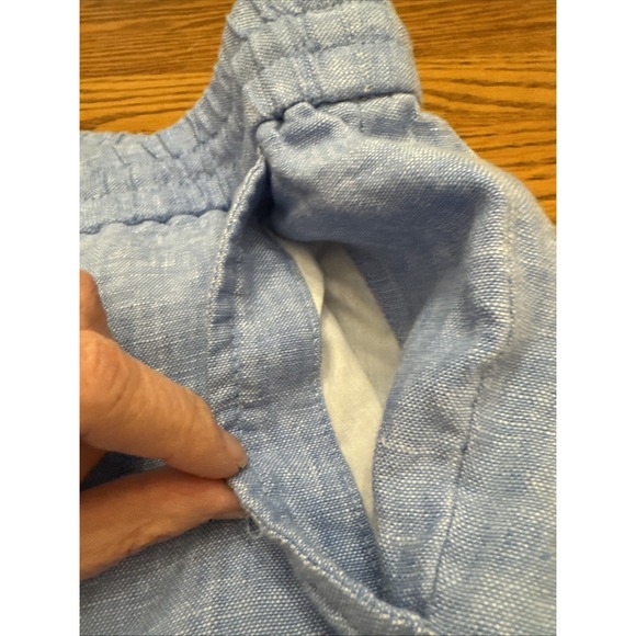 Talbots 100% Linen Pants Size 2XP Blue Coastal Pockets Pull On Elastic Waist - Picture 5 of 10